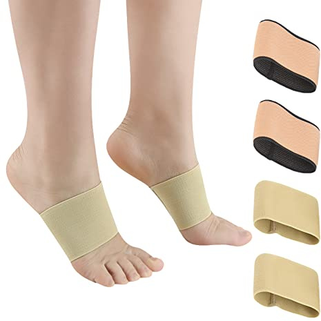 Copper Arch Support Sleeves (4PCS), Plantar Fasciitis Braces for Foot Care, Foot Compression Sleeve for Heel Spurs, Flat & Fallen Arches and High Arch Pain Relief, Arch Support Bands for Women & Men