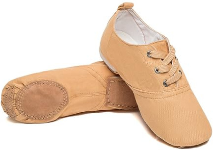 MSMAX Jazz Shoes for Women Girls Split Sole Canvas Ballet Dance Teaching Flats Tan 8 M US Women