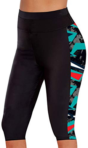 Urchics Short de bain long Rashguard pour femme Grande taille, Noir géométrique., 5X-Large