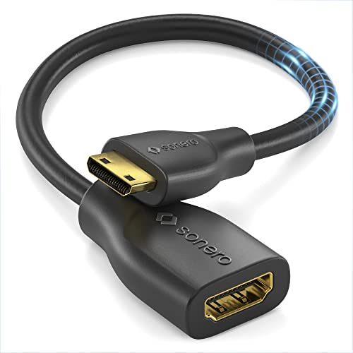 Sonero® Adattatore salvaporta Sonero® da Mini HDMI a 4K HDMI, Premium High Speed, connettore Mini HDMI C a presa HDMI A, contatti dorati, doppia schermatura, guaina in PVC, 0,15 m