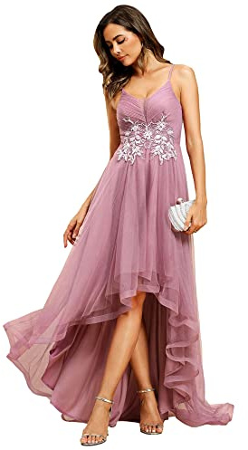 Ever-Pretty Women's Stylish Floral Dress Empire Waist High-Low Embroidered Prom Dress Orchid 12UK