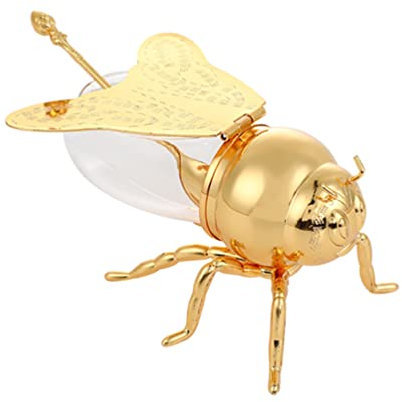 PAREKS Classic, Elegant Bee-shaped Honey Jar with Integrated Dipper, Golden, 14.00X9.60X8.00cm/ 5.50X3.77X3.14inch, Spices, Sweets, Sugar