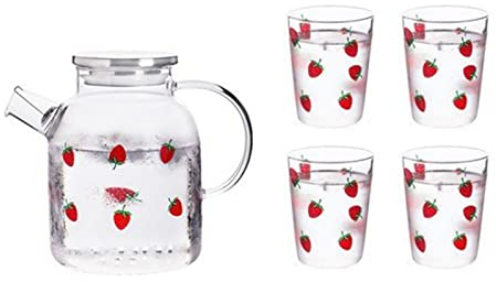 GRFIT Carafe Eau Verre Eau Pot Set Kettle Lait Tasse Juice Eau de Boisson Coupe de Grande capacité Bouteille d'eau avec poignée Pichet en Verre résistant à la Chaleur Pichet à Thé Glacé (Color : D)