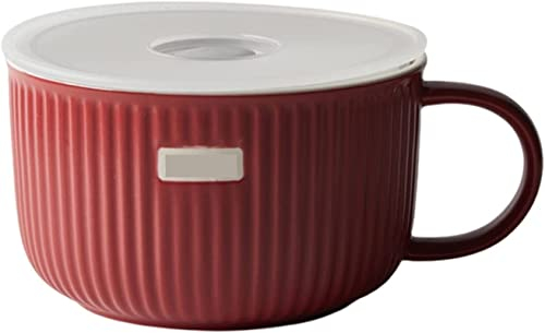 Bol de nouilles instantanées en céramique, bol de ramen, bol de nouilles instantanées en céramique de grande capacité de couleur unie de 1000 ml avec couvercle, bol de ramen en porcelaine avec poignée