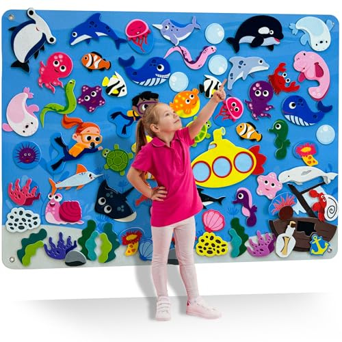 Filztafel für Kinder ab 3-5 Jahren - Montessori Spielzeuge | 99x70 cm Filz Ozean Story Board ab 2-3 Jahren - Lernspielzeug Soziales Storytelling, Emotionale Lernaktivitäten