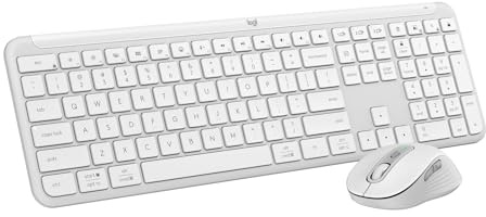 Logitech MK950 Signature Slim – Clavier et Souris sans Fil AZERTY FR, Design raffiné, Frappe et clics Silencieux, 3 appareils, Multi-OS, Windows et Mac – Blanche
