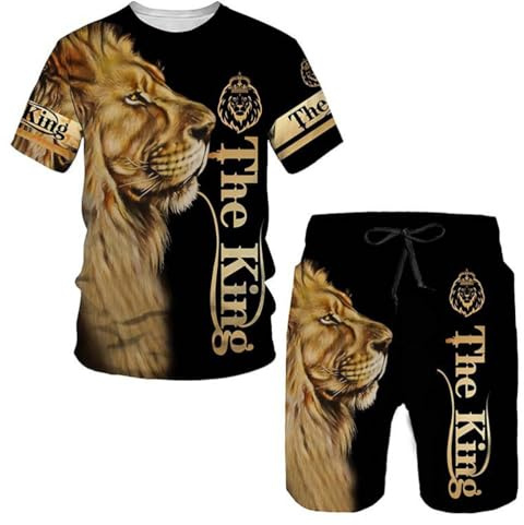 Oanviso Survêtement 2 Pièces pour Homme Decontracte Hauts avec Motif Lion Tigre T-Shirt Shorts de Sport Fitness Musculation Casual Ensembles Jogging B 3 L