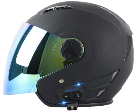 Motorradhelm Bluetooth Jethelm 3/4 Helm,ECE Zertifizierung Motorrad Integrierter Bluetooth-Helm Jet Scooter Helm Rollerhelm Jet-Helm Herren Damen Mit Doppelspiegel Herren Damen 18,M