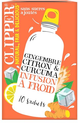 CLIPPER - Infusion Froide Citron Gingembre Curcuma - Bio - 10 sachets | Ingrédients Bio - 100% naturels