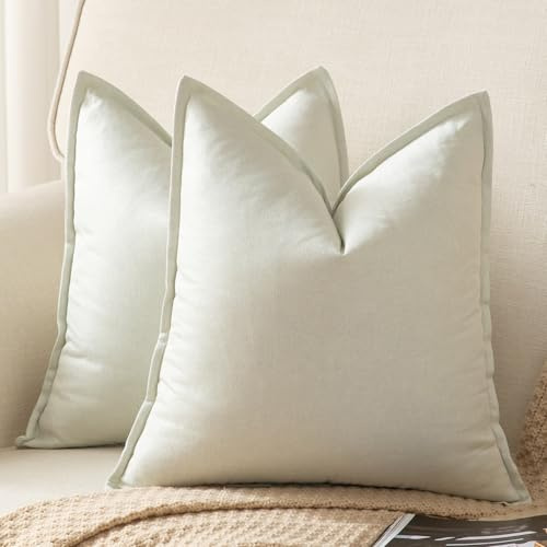 Yaertun 2er Set Leinen Reine Farbe dekorative Kissenbezug Moderne Kissenbezüge Schlafzimmer Sofa Wohnzimmer Dekokissen Bett Kissenhülle Sofakissen 60 x 60 cm Cremeweiß