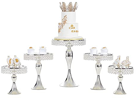 Dessert Roman Tortenständer 5er Set Metall Party Cupcake Ständer Set Dekorative Silber Runde Früchte Dessert Präsentationsteller zum Backen Partyzubehör Tafelaufsatz Obst
