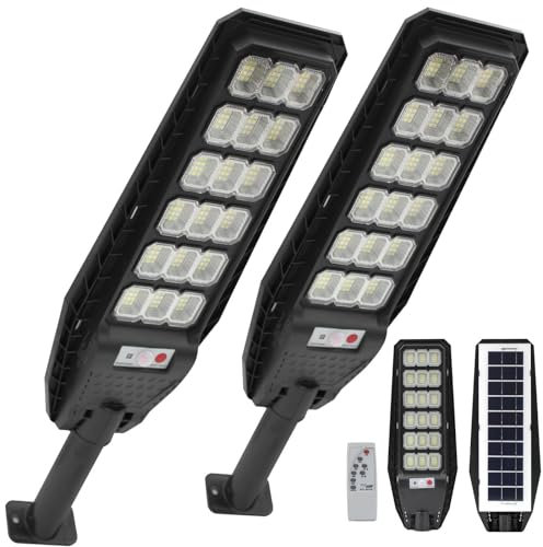 081 Store - 2 PEZZI Lampione lampione solare led esterno con staffa 400W, GARANZIA DI 2 ANNI, Lampione da giardino 216 LED 400W con telecomando e sensore di movimento