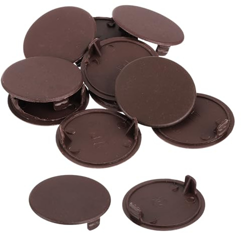 sourcing map 10Pcs Hinge Hole Covers, 40mm(1-9/16) Dia Plastic Concealed Hole Cover Round Flush Type Caps for Furniture Cabinet Cupboard, Brown