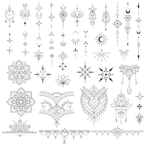 4 Sheets Black Temporary Tattoo Stickers for Women Girls Mandala Lotus Flower Body Fake Tattoo Stickers