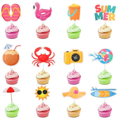 Hebterrka 36 adornos tropicales para cupcakes de playa, para fiestas de verano, bodas, cumpleaños, decoraciones exóticas