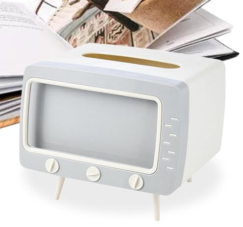 TV-Tücherbox, Handyhalterung, Taschentuchspender und Handyhalter, TV-förmiger Taschentuchspender, Handyhalter für Badezimmer/Wohnzimmer/Schlafzimmer-Kommode, Nachttisch, Schreibtisch, Tisch