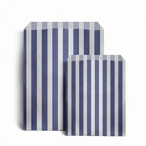 ezkart Verschiedene gestreifte Süßigkeiten-Papiertüten sind perfekt für Hochzeitstorten-Geschenkläden, Kinderpartys, Popcorn-Tüten, Süßigkeitentüten und Kekstüten (blau, 100 Beutel)