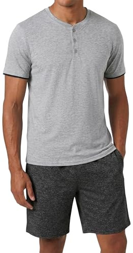 Uniexcosm Pijama Corto de Hombre Verano Conjunto de Pijama Hombre 2 Piezas Ropa de Dormir de Algodón Camisetas Manga Corta y Pantalones Cortos Gris Claro XL