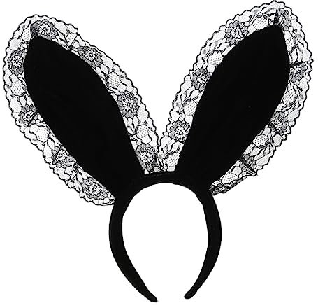 minkissy Hasenohren Haarreif Aus Spitze Und Plüsch Für Damen Party Stirnbänder Mit Ohr-haar-dekor Tier-stirnband in Schwarz Für Cosplay Und Fotoshootings
