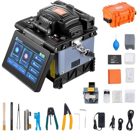 VEVOR Soudeuse fibre optique 6 moteurs, épisseuse fusion fibre optique à alignement de noyau, épissage 6s, chauffage 13s, écran tactile 5, support de fibre 3 en 1, batterie 7800mAh pour SM MM DS NZDS