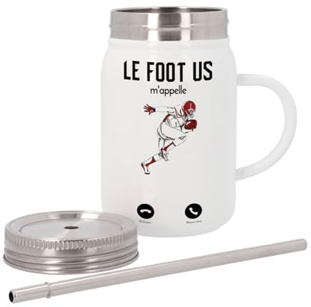 Mug Isotherme en Inox avec Couvercle et Paille - Le Football Américain M'Appelle Sport Loisir - 500 ml - Tasse Thermo