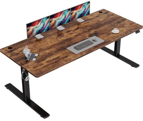TRIUMPHKEY Electric Standing Desk 180x80cm Height Adjustable Desk Anti-Slip Steel Frame Heavy Duty with Memory Presets 73-118cm Quiet Motor Ergonomic Study Desk for for Home Office,Rustic Brown