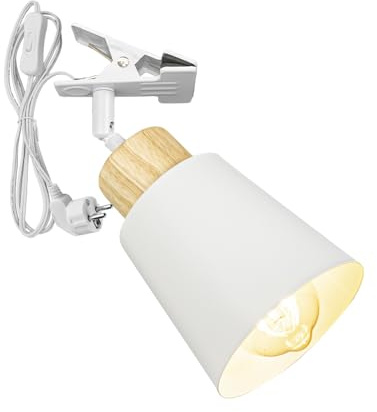 FSLiving Verstellbare Klemmlampe mit E27-Fassung,1 Packung Leselampe mit 1,8 m Kabel, Dimmbar Nachttischlampe,Schreibtischlampe für Büro Heimgebrauch - 13x13CM Weißer Lampenschirm- TD0603M