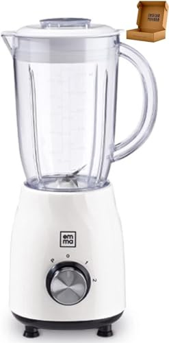 Batidora Vaso EMMA - Envío 24h - Turbo de Alta Potencia, Bajo Consumo, Alto Rendimiento - Hogar y Hostelería - Fácil Limpieza - 1,2 L - Antirroturas (Batidora V Blanca)