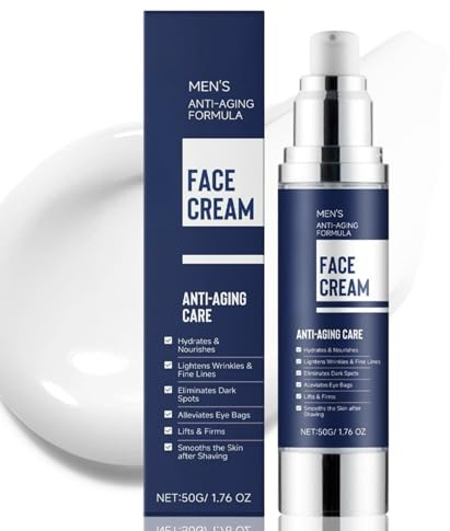 6 in 1 Mens Face Cream & Moisturiser - Anti Aging Face Cream - Skin Tightening Formula Reduces Fine Lines Wrinkles Eye Bags, Firms & Soothes After Shave Lotion for Men with Collagen Hyaluronic Acid