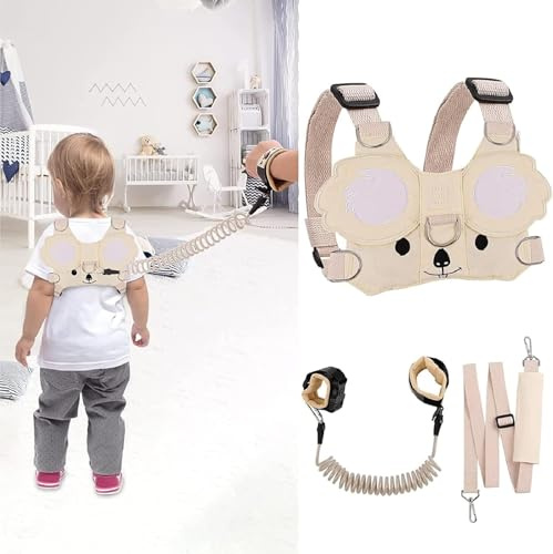 YTACREA Guinzaglio per Bambini 3 in 1, Koala Braccialetto Bambini Antismarrimento con Serratura a Chiave, Portatile Che Cammina Anti-Perso Harness per Bambini di età 1-6 Anni