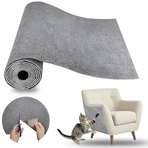 200 X 40cm Cat Scratching Mat, Trimmable Self-Adhesive Climbing Wall Scratch Pad DIY Cat Anti Scratcher Mat Mounted Cats Scratch Furniture Protector for Floor Sofa Carpet (Grey)