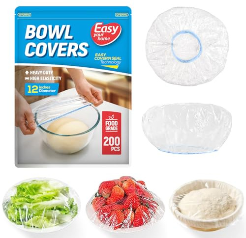 EASYYOURHOME 200PCS 12Inch Bowl Covers for Sourdough Bread Proofing | Outdoor Picnics,BPA-Free Plastic,Elastic Stretch Food Storage Lids,Meal Prep,Fresh Keeping,Shower Cap,Hair Deep Conditioning