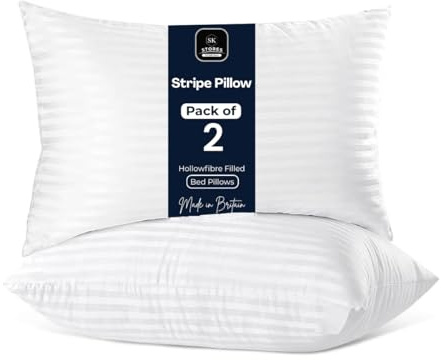 Pack of 2 Stripe Hotel Collection Bed Pillows – Original Down Alternative Pillows for Sleeping, Soft Support for Back, Stomach & Side Sleepers