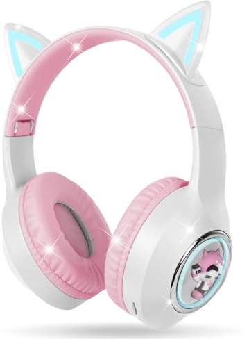 AXFEE Auriculares Inalámbricos Niños, con LED y Micrófono, Blanco