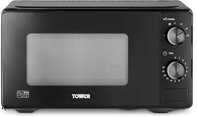 Tower Manual 20 Litre 800W Microwave with Dial Controls, 5 Power Levels, Defrost Function, 30 Minute Timer, Black, T24044BLK