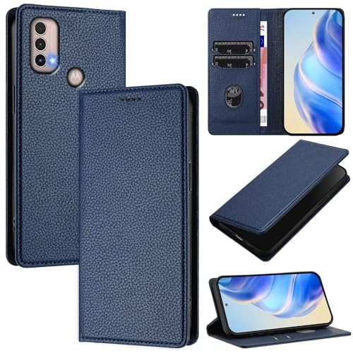 xinyunew Funda para Motorola Moto E20/E30/E40 PU Cuero Premium - [RFID Bloqueador] Carcasa de Cuero PU, Magnético Libro Tipo Flip Capa,Soporte Plegable con Tarjetero,Azul