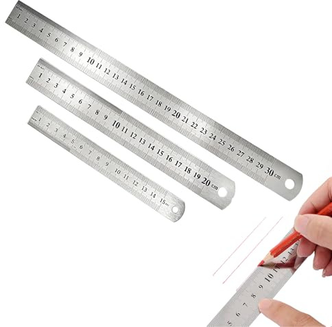 3 Piezas Regla Metálica de Acero Inoxidable 15/20/30 cm, Regla Doble Escala Métrica e Imperial, Regla Aluminio para Oficina, Escuela, Dibujo y Costura