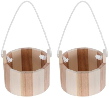 DOITOOL 2 Stück 4-Zoll Holzsaunaeimer zur Aufbewahrung von Badesalz | Seilgriff, 10cm Größe, für Dusche und Home Spa, Natürlicher Look im Finnischen Sauna Stil