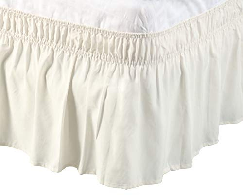 PiccoCasa Cache-sommier élastique à Volants en Microfibre brossée avec Volants de 38 cm (Super King, Beige)