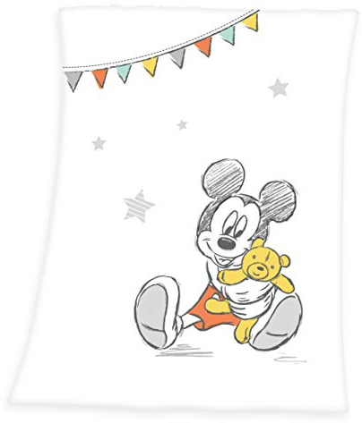 Herding Disney Mickey Mouse Couverture pour Bébés, 75 x 100 cm, Polyester Tout Doux, Blanc