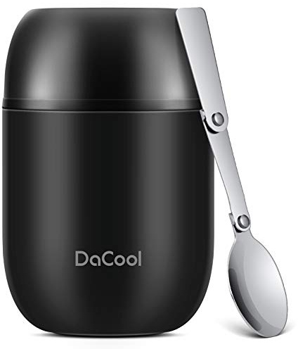 DaCool Insulated Lunch Container Insulated Food Jar 16 oz Stainless Steel Vacuum Bento Hot Lunch Box for Kids with Spoon Leak Proof Hot Cold Food for School Office Picnic Travel Outdoors - Black