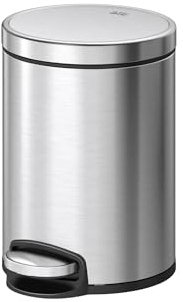 EKO Eva Pedal Bathroom Bin 5 Litres, Rubbish Bin with Soft Close Lid, Removable Inner Bucket, Perfect for Bathroom, Bedroom & Home, Stainless Steel