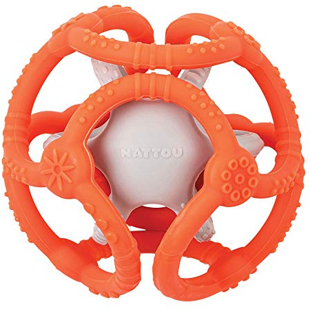 Nattou Silikonbälle 2er Set, Zum Greifen, BPA-frei, Ø 10 cm + 7 cm, Silicon, Orange/Grau