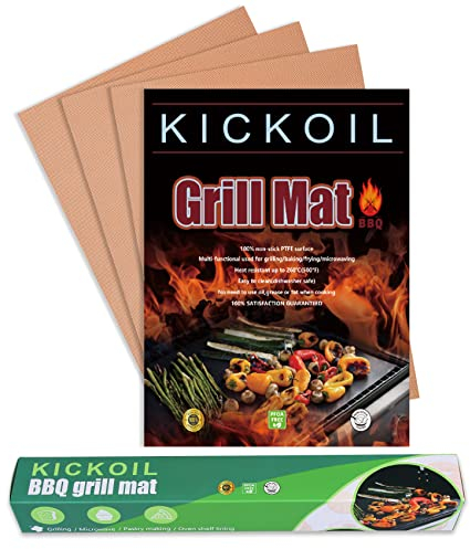 KICKOIL Kupfer-Grillmatte, 3 Stück, antihaftbeschichtet, strapazierfähig, wiederverwendbar, für den Außenbereich, 39.5x33 cm, leicht zu reinigen, Grillplatten, funktioniert auf Elektrogrill, Gaskohle