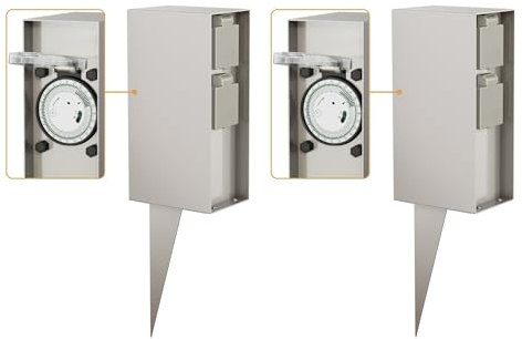 ledscom.de 2 x POMI colonnina da giardino con picchetto a terra per esterni, IP44, temporizzatore, a 2 ingressi, acciaio inox, angolare, 23cm