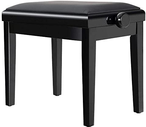 Classic Cantabile Pianobank Modell A - abnehmbare Sitzfläche - Polster aus Kunstleder - Höhenverstellbar von 48 bis 58 cm - 2-fache Kreuz-Mechanik - Massive Holzkonstruktion - Schwarz Hochglanz