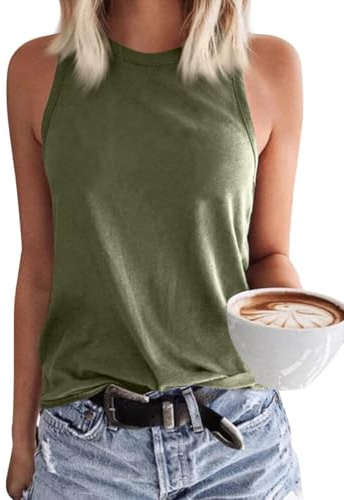GeGekoko Damen Tank Top Basic Sommer Tanktops Rundhals Ärmellose Oberteile Tops Sexy Cami Blusentop Armeegrün S