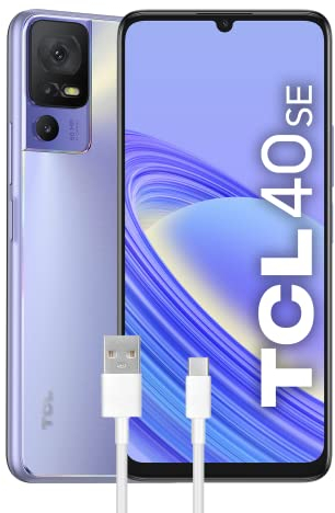TCL 40SE Smartphone 4G Display 6.75 HD+ 90 Hz, 128 GB, 4 GB RAM, Tripla Camera da 50 Mpx, Android 13, Batteria 5010 mAh Ricarica Rapida, Dual Sim, Purple, con Cavo USB Type-C Aggiuntivo