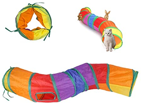 Katzenspielzeug,Faltbarer Katzen Tunnel, Bunny Tunnel, 2-Wege Katzen Tunnel, Haustier Spielzeug,Kleintiere Tunnel, Katze Tunnel Geeignet für Innen und Außenbereich (Regenbogen-S)