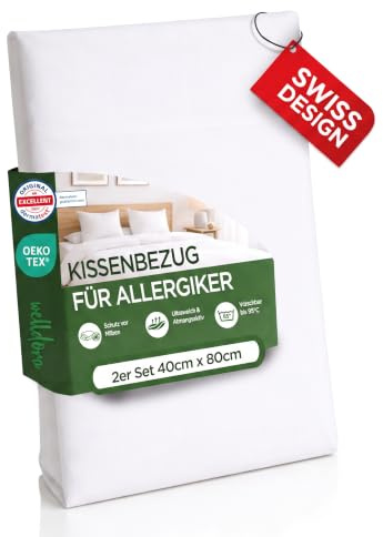 Welldora 2 Fundas Almohada Antiácaros 40x80 Premium Encasing, Antialérgicos | Protección contra ácaros y chinches dermatológicamente probada | Oeko-Tex | Lavable hasta 95°C | Marca Suiza